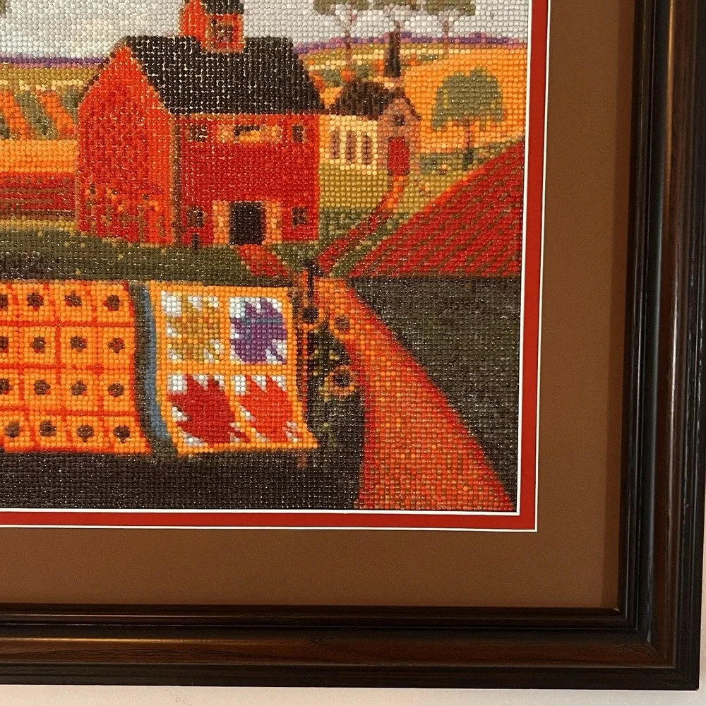 Framed Diamond Dot Art Farm Barn Quilt Country Wall Decor Folk Art 21x25